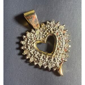 925 Sterling Silver - Genuine Diamonds 2 Tone Open Love Heart Pendant - PT9885